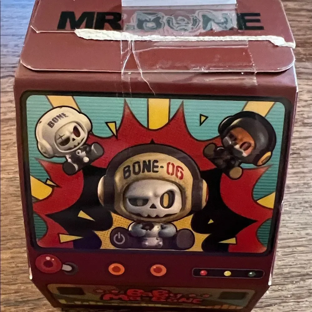 Baby Mr. Bone Game Machine Tin Box - Red, Teal, Yellow Accents